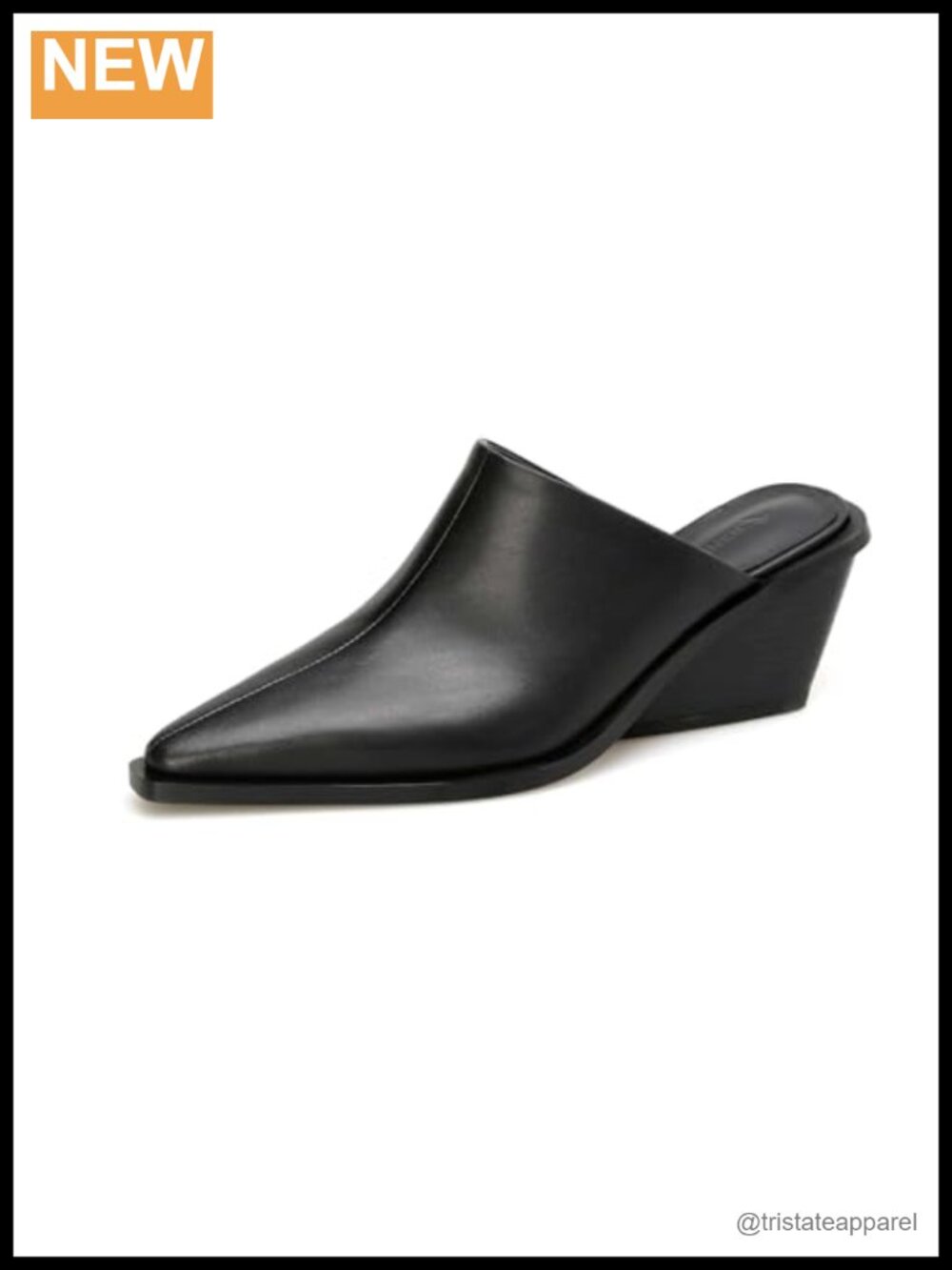 Handmade Genuine Leather Pointed Toe Wedge Mules Backless Slip On